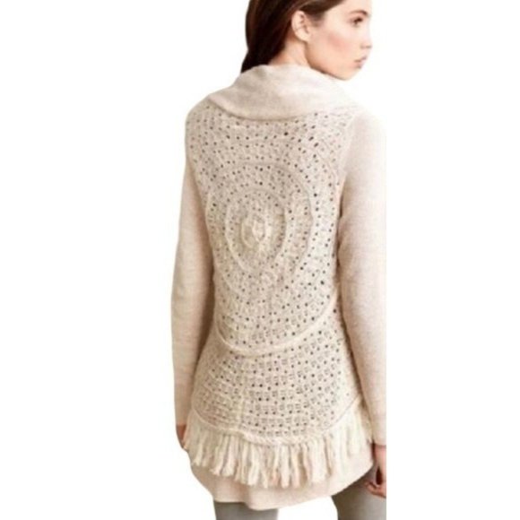 ANTHROPOLOGIE Knitted and Knotted Pink/Mauve Fringe Circle Open Front Cardigan S - Picture 4 of 11